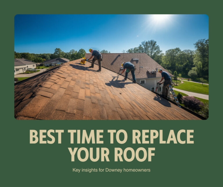 Best time of year to replace your roof: crew working in Downey, CA